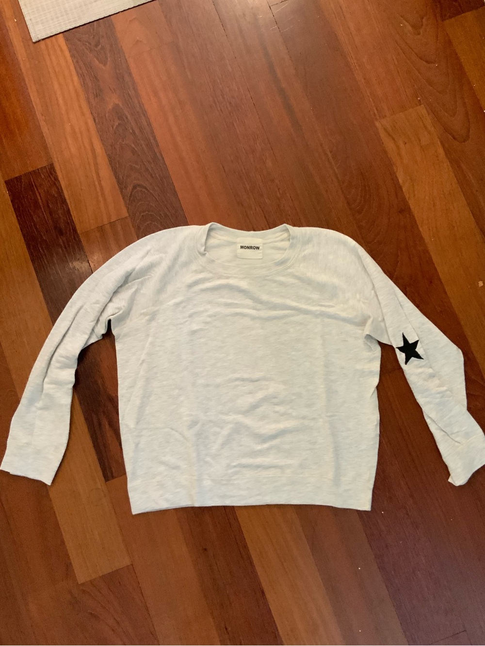 Monrow Grey Crewneck with Navy Embroidered Elbow Patch